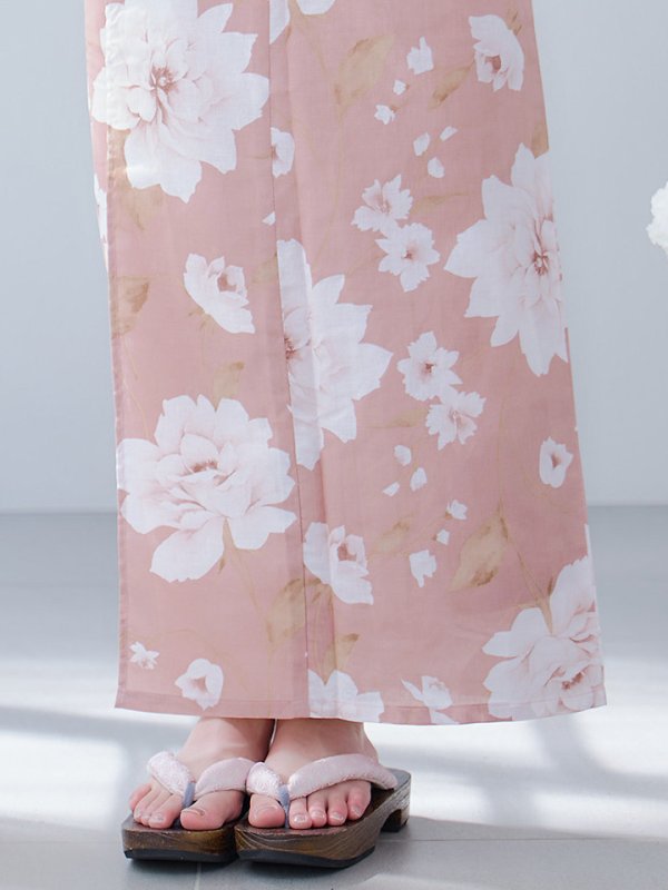 画像17: 【即日発送】【浴衣】くすみピンク地のホワイト牡丹浴衣  【浴衣３点セット 浴衣/帯/下駄】[YMT]