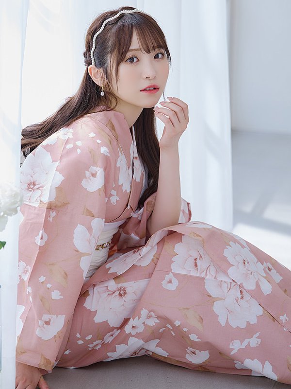 画像3: 【即日発送】【浴衣】くすみピンク地のホワイト牡丹浴衣  【浴衣３点セット 浴衣/帯/下駄】[YMT]