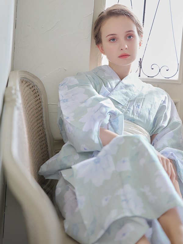 画像10: 【即日発送】【浴衣】ミント地x牡丹浴衣  【浴衣３点セット 浴衣/帯/下駄】[YMT]