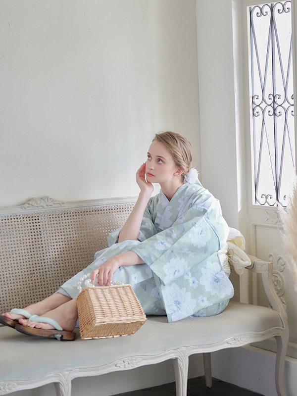 画像12: 【即日発送】【浴衣】ミント地x牡丹浴衣  【浴衣３点セット 浴衣/帯/下駄】[YMT]