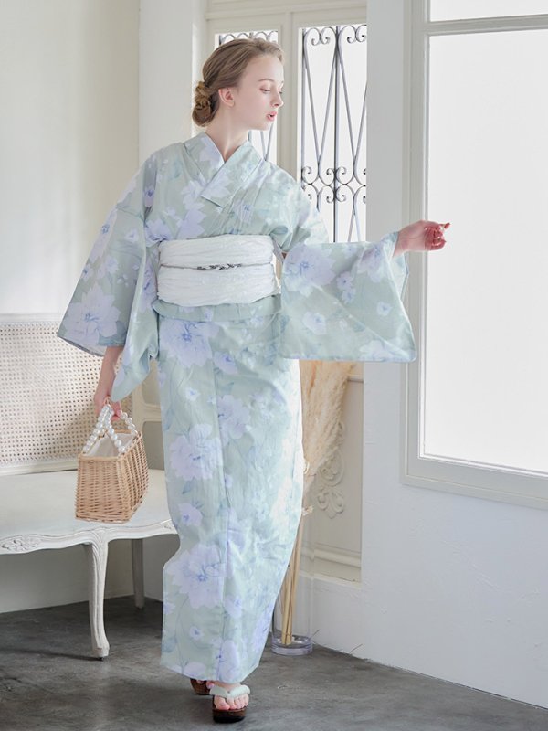 画像4: 【即日発送】【浴衣】ミント地x牡丹浴衣  【浴衣３点セット 浴衣/帯/下駄】[YMT]