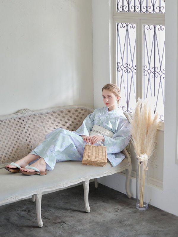 画像9: 【即日発送】【浴衣】ミント地x牡丹浴衣  【浴衣３点セット 浴衣/帯/下駄】[YMT]