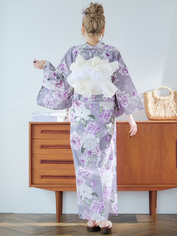 画像15: 【即日発送】大胆に咲き誇る紫×白牡丹浴衣  【浴衣３点セット 浴衣/帯/下駄】[YMT]