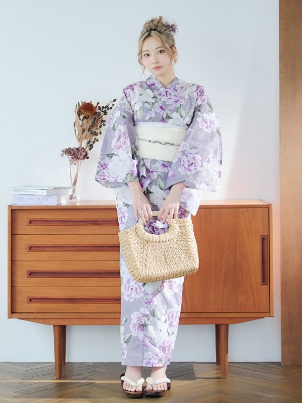 画像5: 【即日発送】大胆に咲き誇る紫×白牡丹浴衣  【浴衣３点セット 浴衣/帯/下駄】[YMT]