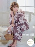 【即日発送】【浴衣セール！】エンジ×椿ニュアンス浴衣  【浴衣３点セット 浴衣/帯/下駄】[YMT]