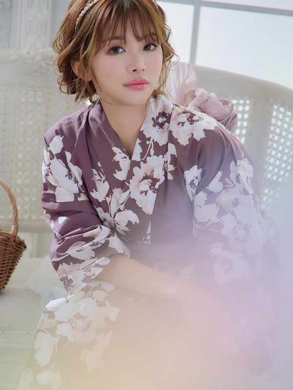 画像7: 【即日発送】【浴衣セール！】エンジ×椿ニュアンス浴衣  【浴衣３点セット 浴衣/帯/下駄】[YMT]