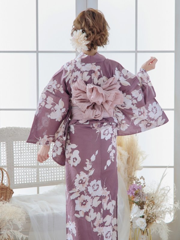 画像9: 【即日発送】【浴衣セール！】エンジ×椿ニュアンス浴衣  【浴衣３点セット 浴衣/帯/下駄】[YMT]