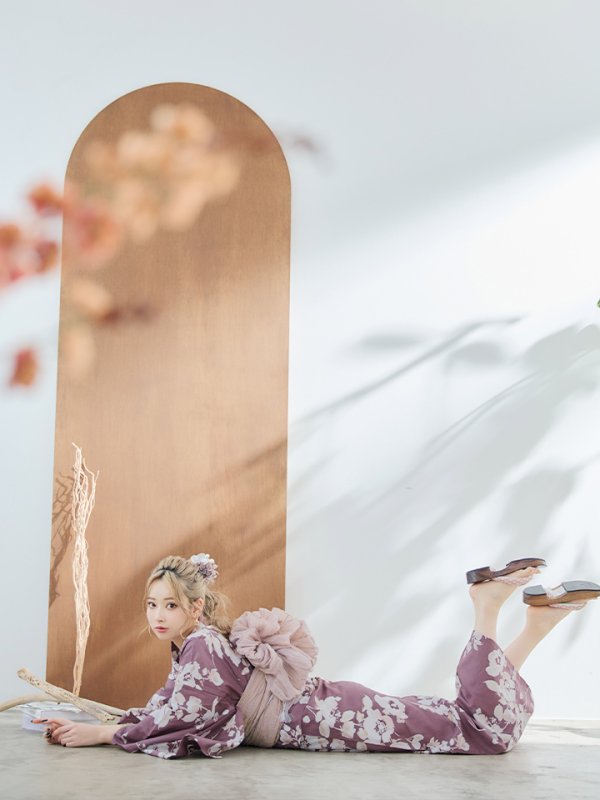 画像10: 【即日発送】【浴衣セール！】エンジ×椿ニュアンス浴衣  【浴衣３点セット 浴衣/帯/下駄】[YMT]