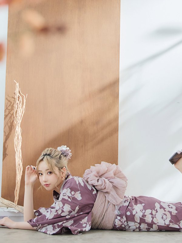 画像12: 【即日発送】【浴衣セール！】エンジ×椿ニュアンス浴衣  【浴衣３点セット 浴衣/帯/下駄】[YMT]