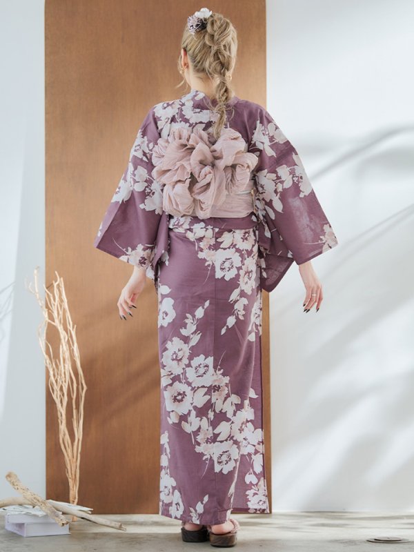 画像14: 【即日発送】【浴衣セール！】エンジ×椿ニュアンス浴衣  【浴衣３点セット 浴衣/帯/下駄】[YMT]