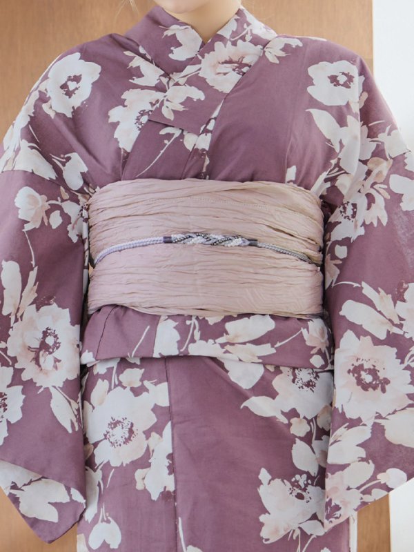 画像15: 【即日発送】【浴衣セール！】エンジ×椿ニュアンス浴衣  【浴衣３点セット 浴衣/帯/下駄】[YMT]