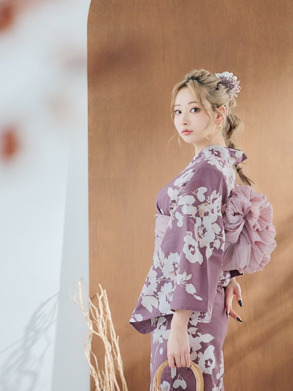 画像8: 【即日発送】【浴衣セール！】エンジ×椿ニュアンス浴衣  【浴衣３点セット 浴衣/帯/下駄】[YMT]