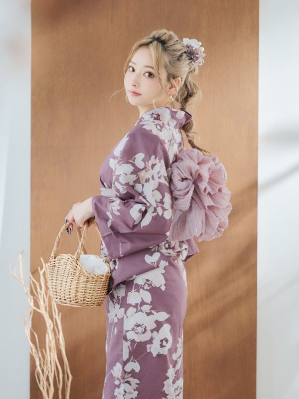 画像9: 【即日発送】【浴衣セール！】エンジ×椿ニュアンス浴衣  【浴衣３点セット 浴衣/帯/下駄】[YMT]