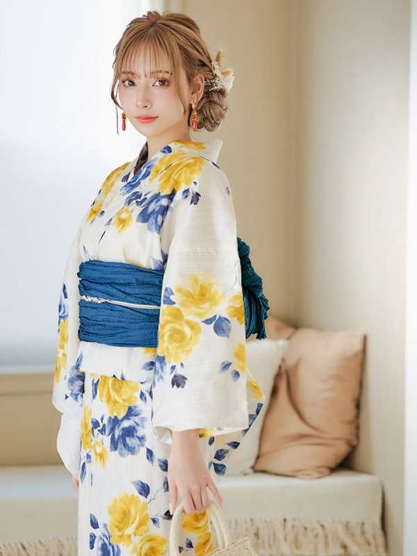 画像11: 【即日発送】ブルーxイエローローズ 薔薇 浴衣  【浴衣３点セット 浴衣/帯/下駄】[YMT]