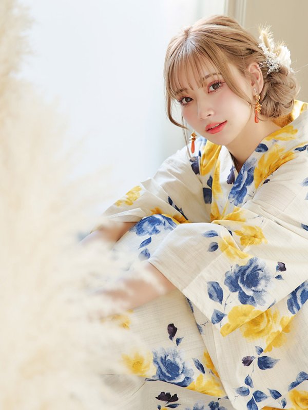 画像17: 【即日発送】ブルーxイエローローズ 薔薇 浴衣  【浴衣３点セット 浴衣/帯/下駄】[YMT]