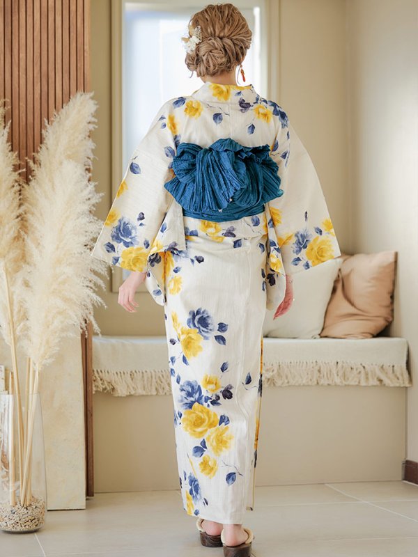 画像8: 【即日発送】ブルーxイエローローズ 薔薇 浴衣  【浴衣３点セット 浴衣/帯/下駄】[YMT]