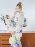 【即日発送】クリームストライプ地x紫陽花浴衣 OBI-g-500-kj-6-GR / HIMO-900-yn-5-IV / HEKO-800-sb-5-W / YA-81-kn-W / GETA-02-ok-2-IV[YMT]