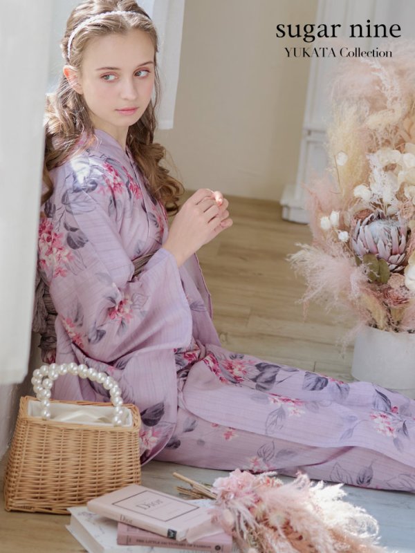 画像3: 【浴衣セール！】【即日発送】ピンクストライプ地x紫陽花浴衣  【浴衣３点セット 浴衣/帯/下駄】[YMT]