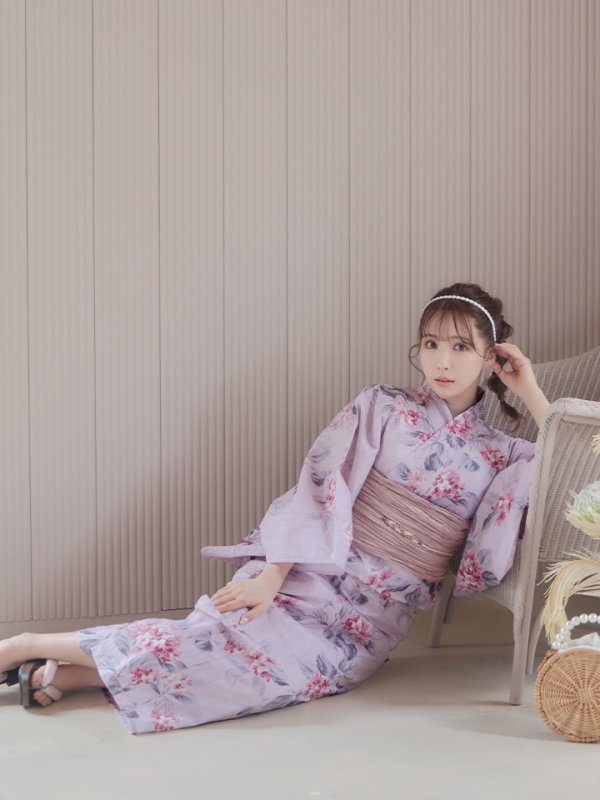 画像13: 【浴衣セール！】【即日発送】ピンクストライプ地x紫陽花浴衣  【浴衣３点セット 浴衣/帯/下駄】[YMT]