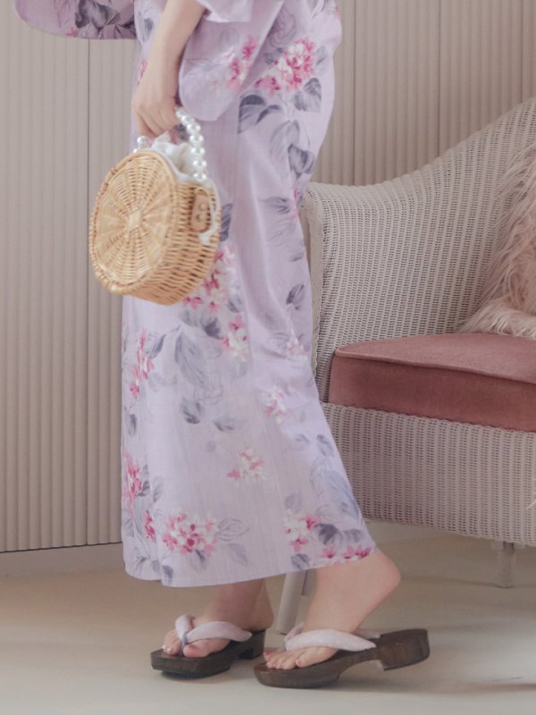 画像7: 【浴衣セール！】【即日発送】ピンクストライプ地x紫陽花浴衣  【浴衣３点セット 浴衣/帯/下駄】[YMT]