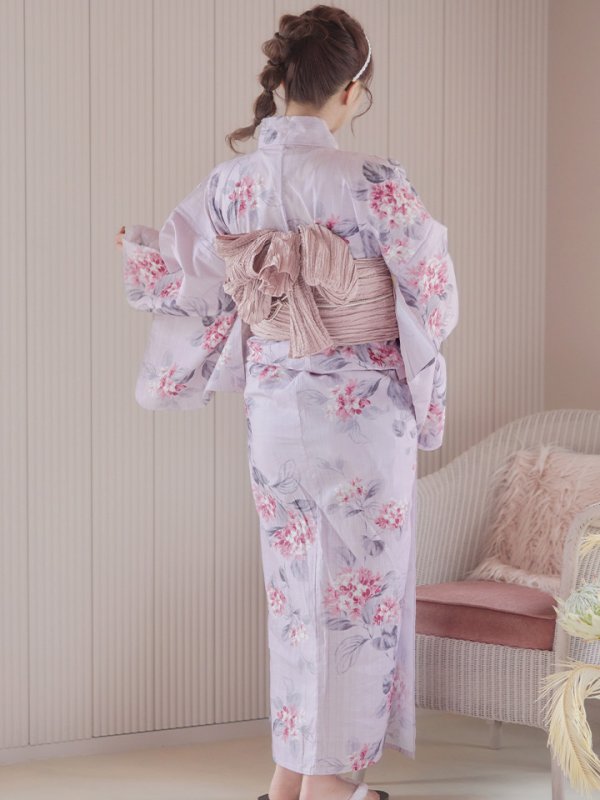 画像8: 【浴衣セール！】【即日発送】ピンクストライプ地x紫陽花浴衣  【浴衣３点セット 浴衣/帯/下駄】[YMT]