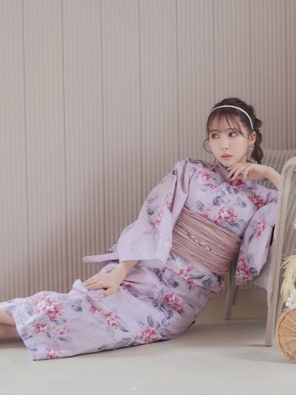 画像9: 【浴衣セール！】【即日発送】ピンクストライプ地x紫陽花浴衣  【浴衣３点セット 浴衣/帯/下駄】[YMT]