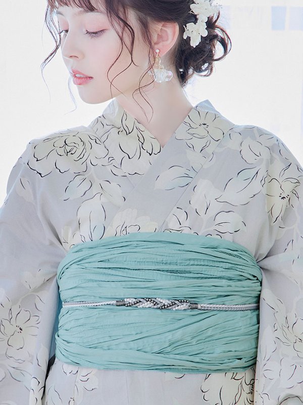 画像5: 【即日発送】グレー地にガーリー牡丹浴衣  【浴衣３点セット 浴衣/帯/下駄】[YMT]