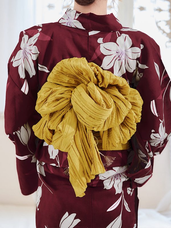 画像6: 【即日発送】【浴衣】エンジ×モダンハイビスカス浴衣【浴衣３点セット 浴衣/帯/下駄】[YMT]