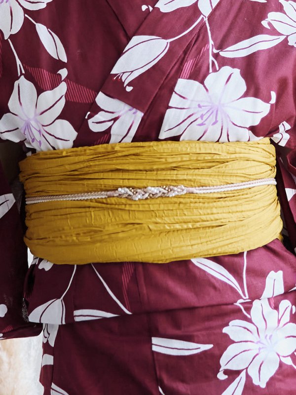 画像5: 【即日発送】【浴衣】エンジ×モダンハイビスカス浴衣【浴衣３点セット 浴衣/帯/下駄】[YMT]