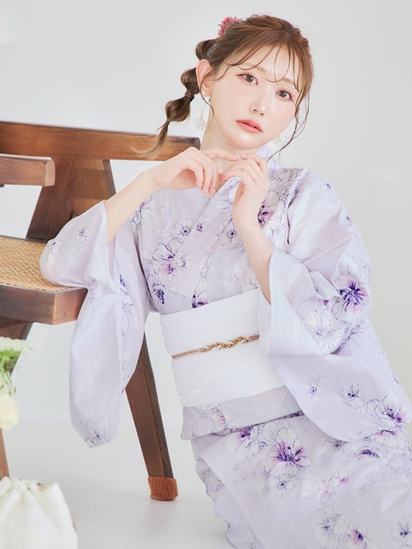 画像10: 【浴衣セール！】【即日発送】可憐なパープルxホワイト牡丹浴衣  【浴衣３点セット 浴衣/帯/下駄】[YMT]