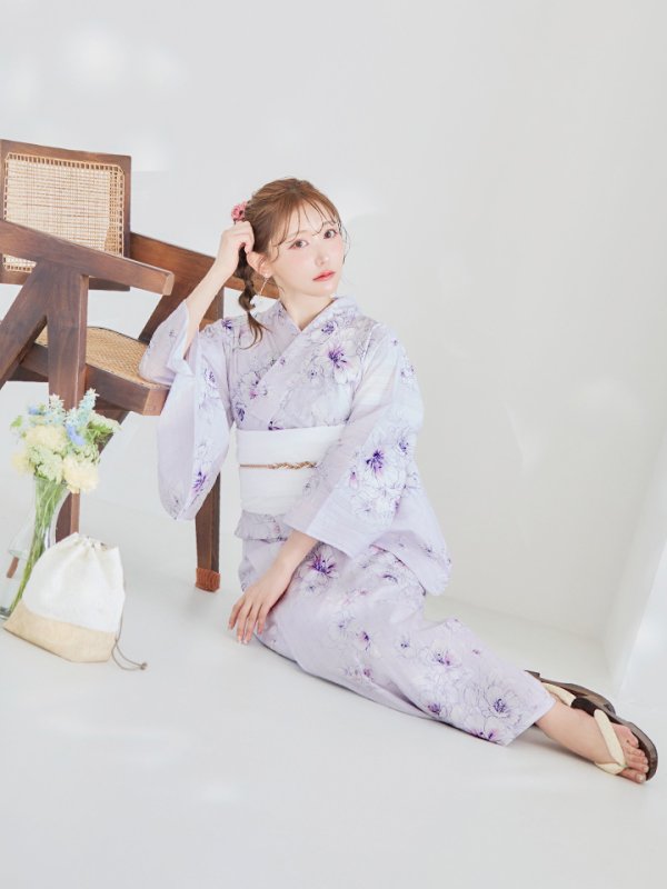 画像11: 【浴衣セール！】【即日発送】可憐なパープルxホワイト牡丹浴衣  【浴衣３点セット 浴衣/帯/下駄】[YMT]