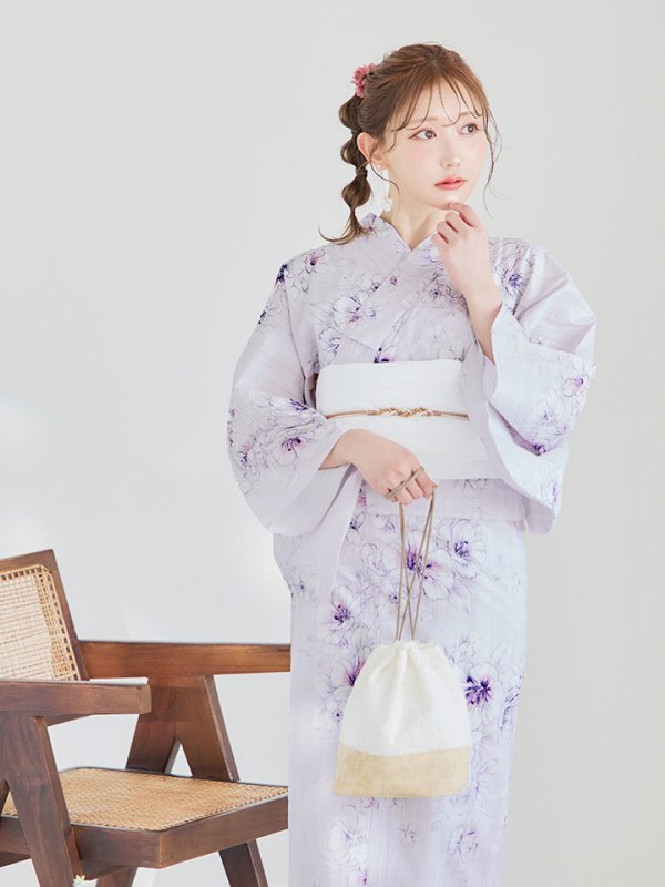 画像12: 【浴衣セール！】【即日発送】可憐なパープルxホワイト牡丹浴衣  【浴衣３点セット 浴衣/帯/下駄】[YMT]