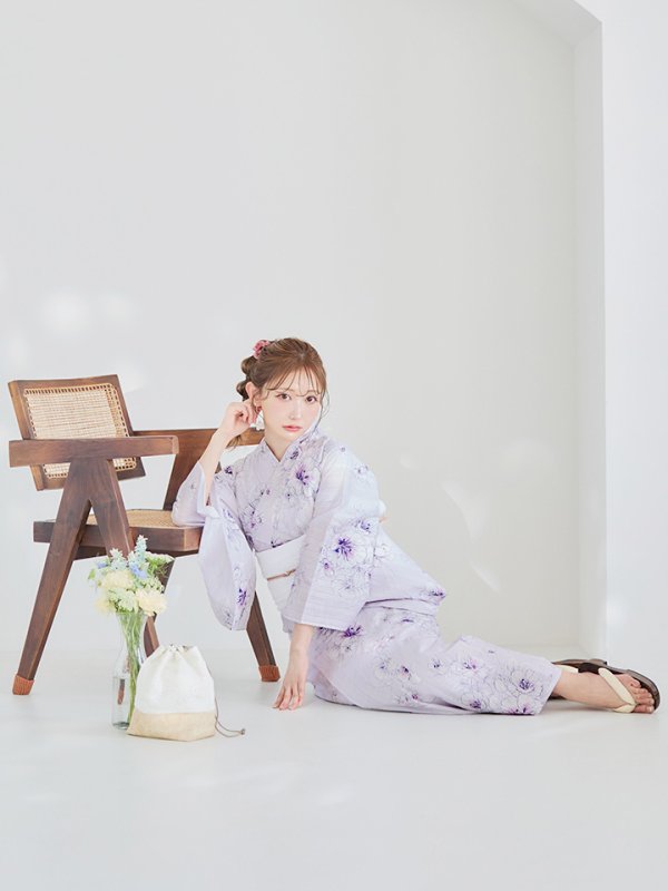 画像13: 【浴衣セール！】【即日発送】可憐なパープルxホワイト牡丹浴衣  【浴衣３点セット 浴衣/帯/下駄】[YMT]