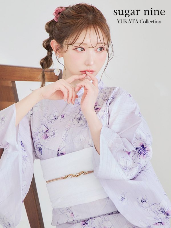 画像3: 【浴衣セール！】【即日発送】可憐なパープルxホワイト牡丹浴衣  【浴衣３点セット 浴衣/帯/下駄】[YMT]