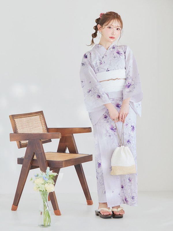 画像4: 【浴衣セール！】【即日発送】可憐なパープルxホワイト牡丹浴衣  【浴衣３点セット 浴衣/帯/下駄】[YMT]