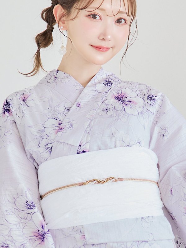 画像5: 【浴衣セール！】【即日発送】可憐なパープルxホワイト牡丹浴衣  【浴衣３点セット 浴衣/帯/下駄】[YMT]