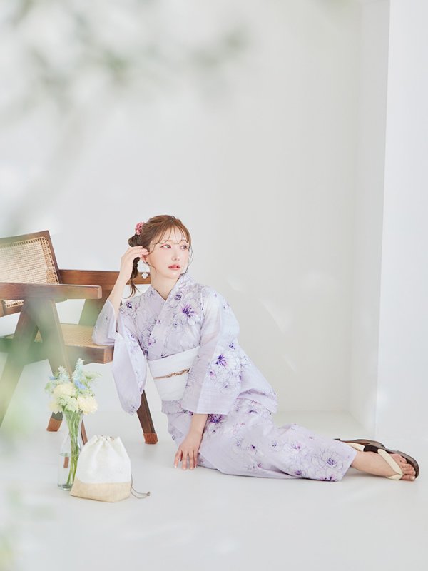 画像9: 【浴衣セール！】【即日発送】可憐なパープルxホワイト牡丹浴衣  【浴衣３点セット 浴衣/帯/下駄】[YMT]