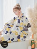 【浴衣】イエローとブルーのニュアンス花柄浴衣 19obi-37 / Yhimo-GY×GY / A953kn-W / YCA68kn-W / Yheko-W / CG-15-IV【YMT】