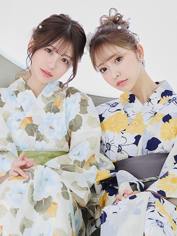 画像15: 【即日発送】【浴衣】イエローとブルーのニュアンス花柄浴衣  【浴衣3点セット 浴衣/帯/下駄】【YMT】