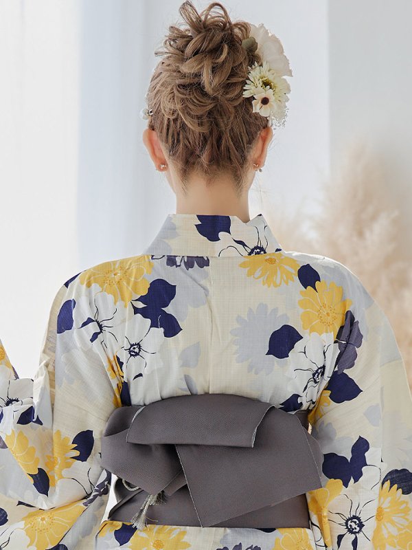 画像6: 【即日発送】【浴衣】イエローとブルーのニュアンス花柄浴衣  【浴衣3点セット 浴衣/帯/下駄】【YMT】