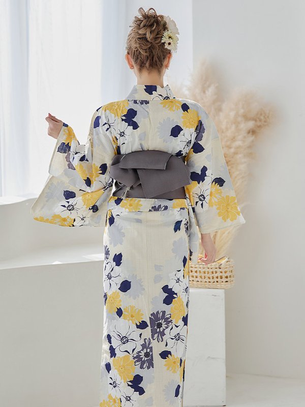画像9: 【即日発送】【浴衣】イエローとブルーのニュアンス花柄浴衣  【浴衣3点セット 浴衣/帯/下駄】【YMT】