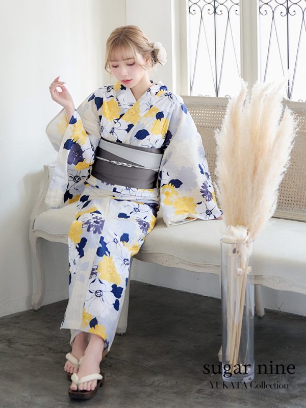 画像3: 【即日発送】【浴衣】イエローとブルーのニュアンス花柄浴衣【YMT】