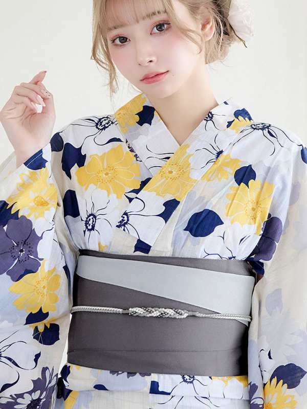 画像5: 【即日発送】【浴衣】イエローとブルーのニュアンス花柄浴衣【YMT】