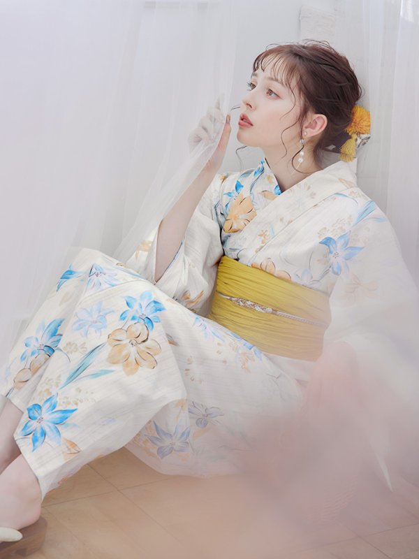 画像10: 【即日発送】ブルーとイエローのニュアンス水仙浴衣【浴衣３点セット 浴衣/帯/下駄】[YMT]