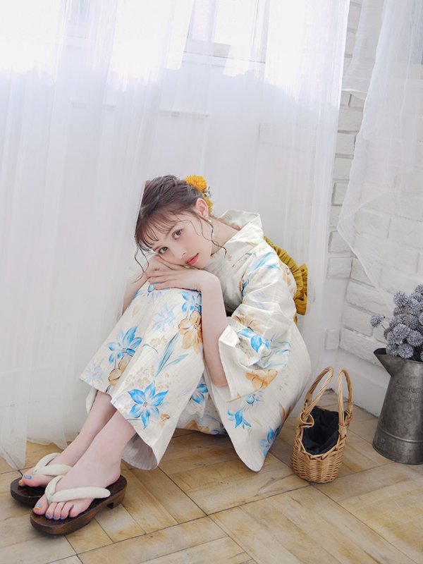 画像11: 【即日発送】ブルーとイエローのニュアンス水仙浴衣【浴衣３点セット 浴衣/帯/下駄】[YMT]