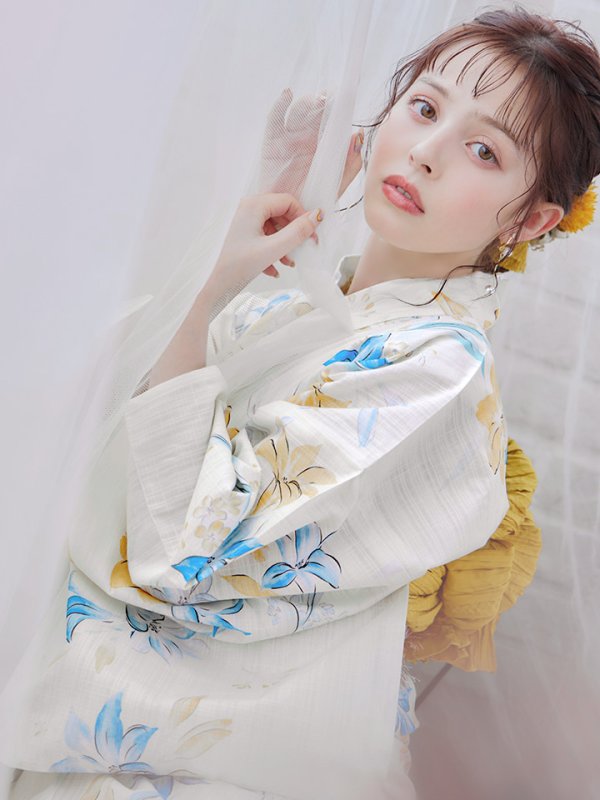 画像14: 【即日発送】ブルーとイエローのニュアンス水仙浴衣【浴衣３点セット 浴衣/帯/下駄】[YMT]