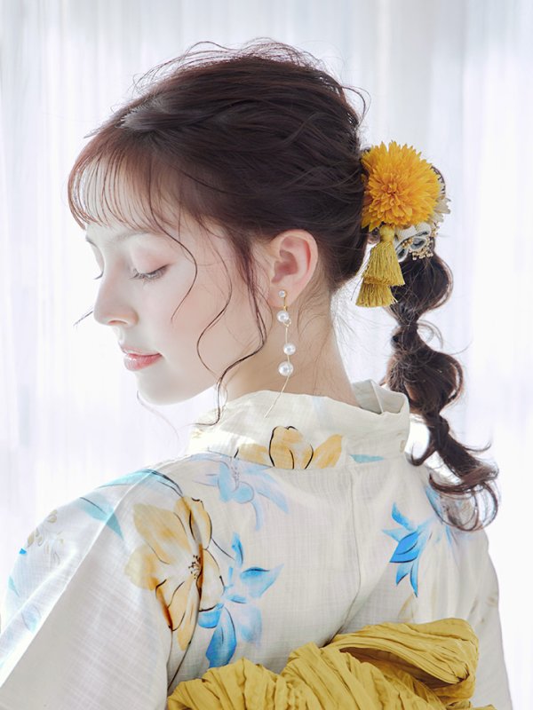 画像6: 【即日発送】ブルーとイエローのニュアンス水仙浴衣【浴衣３点セット 浴衣/帯/下駄】[YMT]