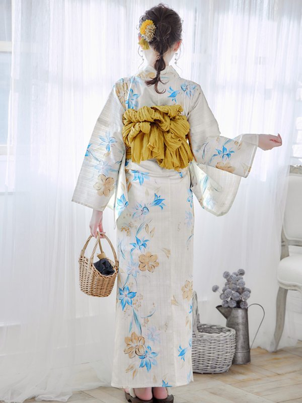 画像8: 【即日発送】ブルーとイエローのニュアンス水仙浴衣【浴衣３点セット 浴衣/帯/下駄】[YMT]