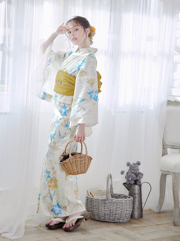 画像9: 【即日発送】ブルーとイエローのニュアンス水仙浴衣【浴衣３点セット 浴衣/帯/下駄】[YMT]