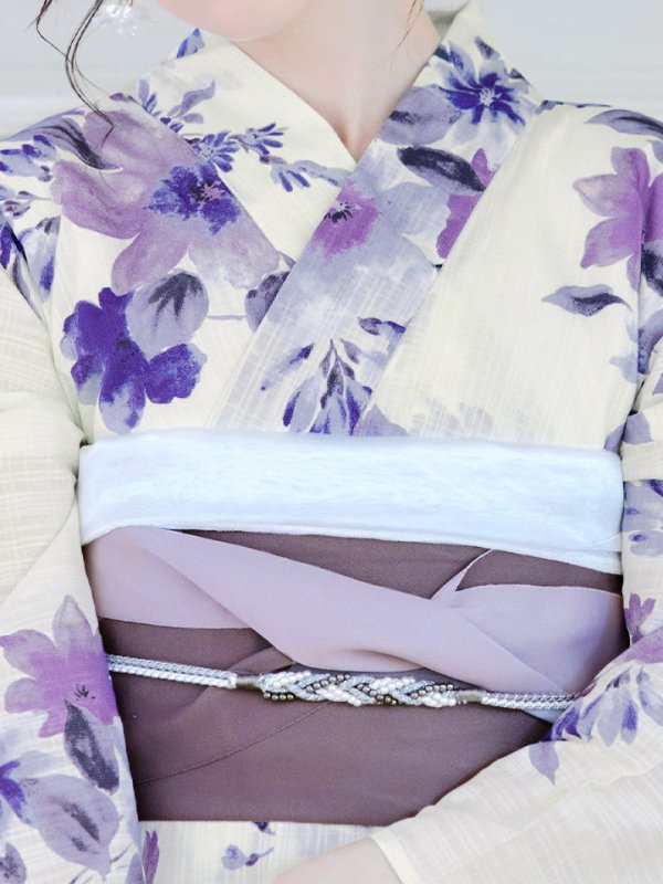 画像5: 【即日発送】白地xパープルグラデーション浴衣【浴衣３点セット 浴衣/帯/下駄】[YMT]